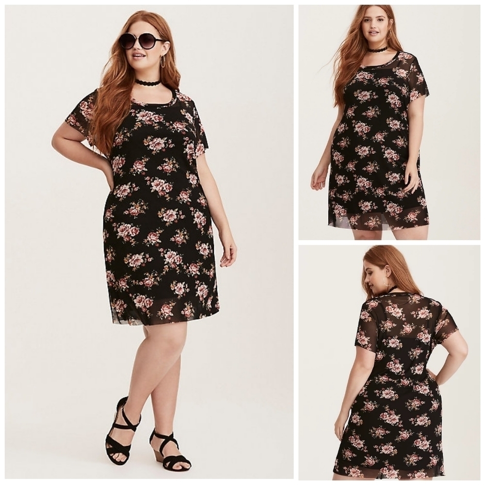 TORRID Floral Print Mesh Tee Dress Size 2